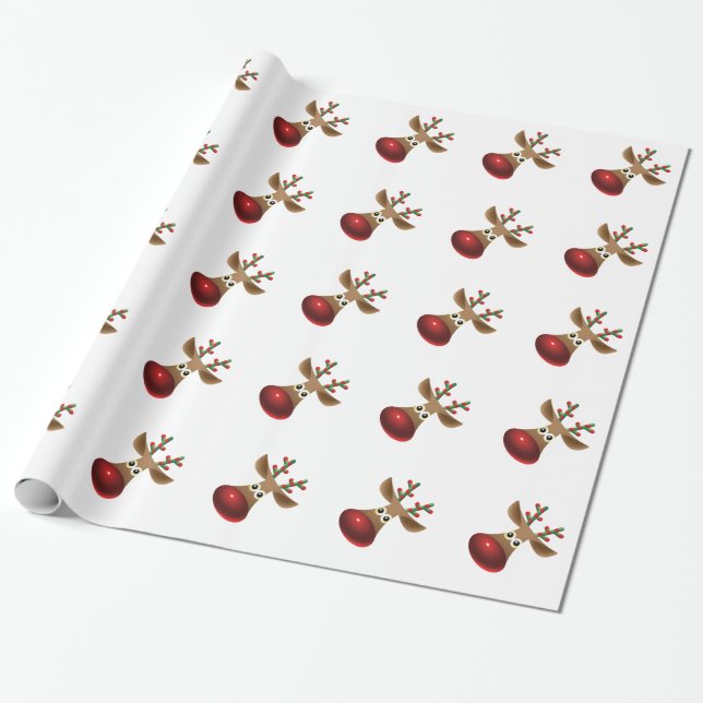 Cute Christmas Design Rudolf-Red Nose Rain-Deer Wrapping Paper (Unrolled)