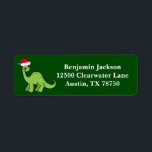 Cute Christmas Dinosaur Green Kids Return Address<br><div class="desc">Awesome green dinosaur smiling and looking very cute in a holiday red Santa hat. I like prehistoric Christmas animals and cards that kids will love. Customize this return address label with the recipient's name to make it even more personalized.</div>