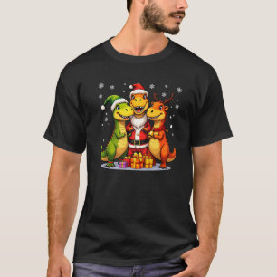 Cute Christmas Dinosaur in Santa Elf and Reindeer  T-Shirt