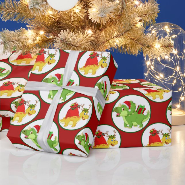 Cute Christmas dinosaur pattern party wrap Wrapping Paper (Holidays)