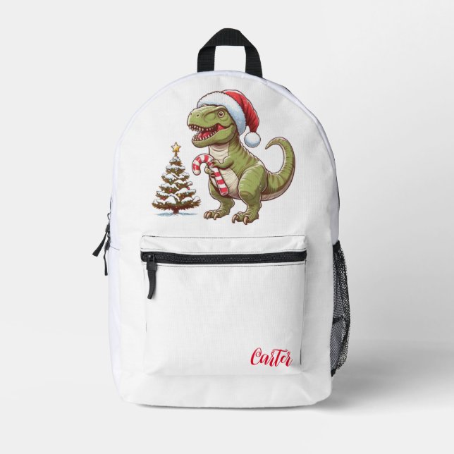 Cute Christmas dinosaur Printed Backpack (Front)