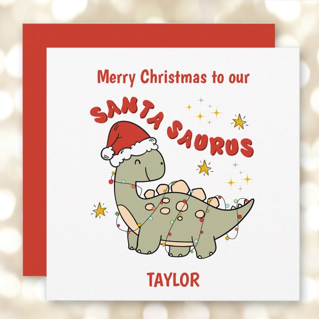 Cute Christmas Dinosaur Santasaurus Name Holiday Card (Cute Christmas Dinosaur Santasaurus Name Holiday Card)