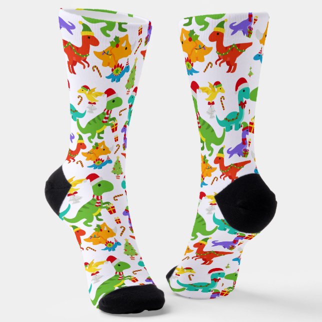 Cute Christmas Dinosaur  Socks (Angled)