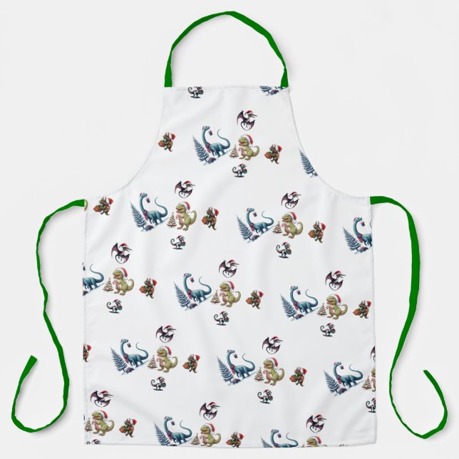 Cute Christmas Dinosaurs  Apron (Front)