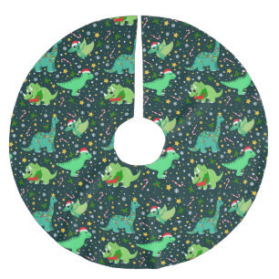 Cute Christmas Dinosaurs Brushed Polyester Tree Skirt