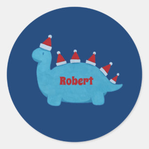 Cute Christmas Dinosaurs Festive Holiday Name Classic Round Sticker