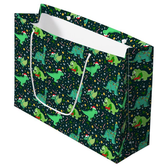 Cute Christmas Dinosaurs  Large Gift Bag (Front Angled)