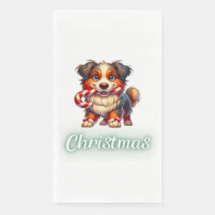 Cute Christmas Dog Australian Shepherd Napkin