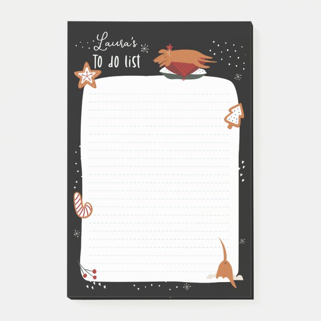 Cute Christmas Dog Customizable To Do List Post-it Notes (Front)