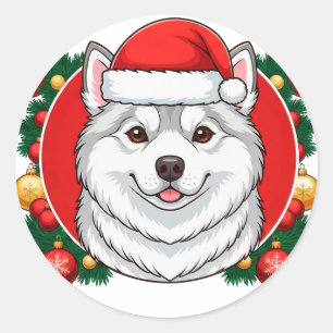 Cute Christmas Dog Festive Christmas Circle Classic Round Sticker