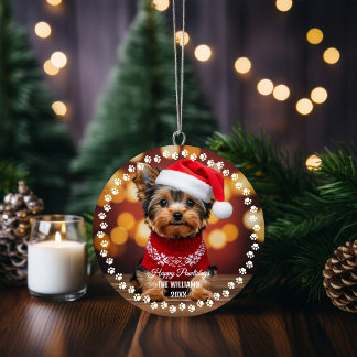 Cute Christmas Dog Happy Holiday 2-Sided 2-Photo Ornament
