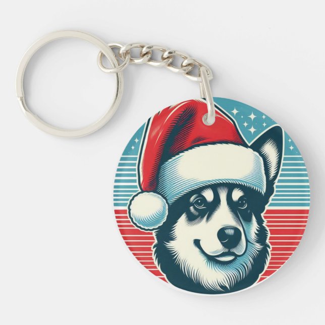 Cute Christmas Dog  Keychain (Front)
