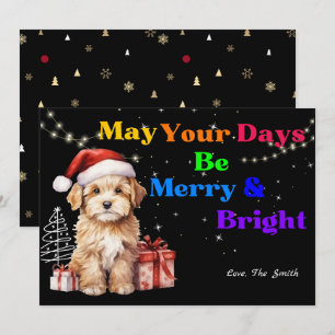 Cute Christmas Dog Merry And Bright Holiday Card