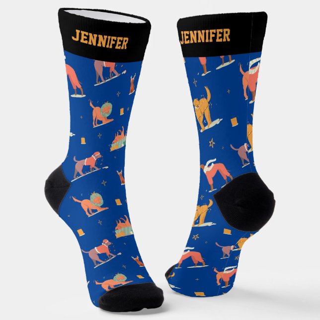 Cute Christmas Dog Pattern Xmas Winter Holiday Socks (Angled)