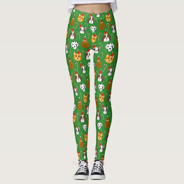 Cute Christmas Dog Patterned Leggings (Front)
