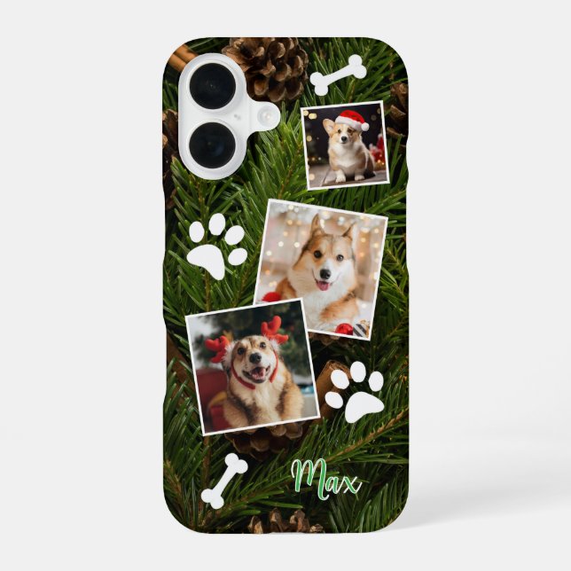 Cute Christmas Dog Phone Case, Simple Customizable iPhone 16 Case (Back)