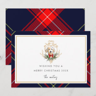 Cute Christmas Dog Plaid Holiday Greeting Card