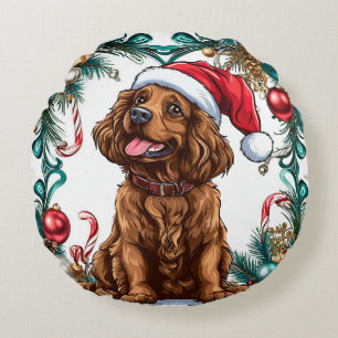 Cute christmas dog round pillow