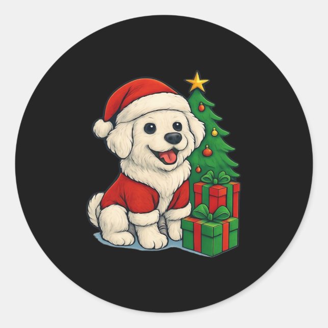 Cute Christmas Dog, Santa Hat Dog, With Christmas  Classic Round Sticker (Front)