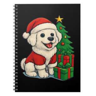 Cute Christmas Dog, Santa Hat Dog, With Christmas Notebook