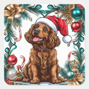 Cute christmas dog square sticker
