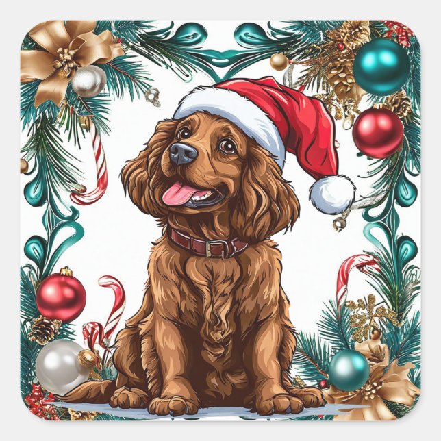 Cute christmas dog square sticker (Front)