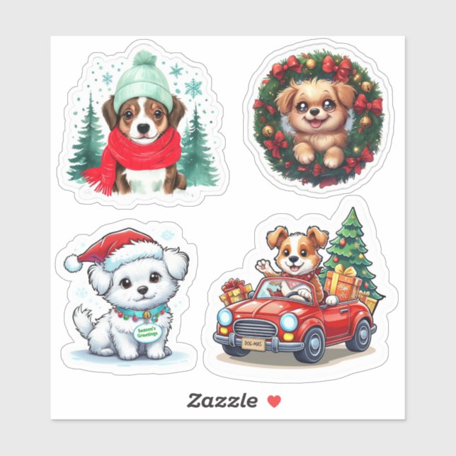 Cute Christmas Dog Stickers, Dog Holiday Stickers  (Sheet)