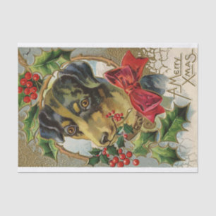 CUTE CHRISTMAS DOG WITH RED BOW AND HOLLYBERRIES TISSUE PAPER