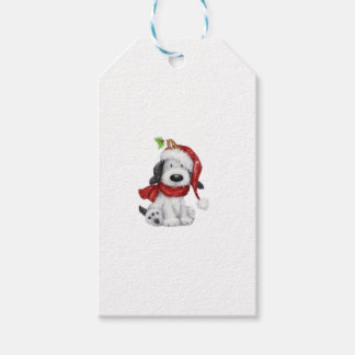 Cute Christmas Dog with Santa Hat & Scarf Gift Tags