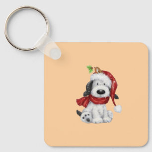 Cute Christmas Dog with Santa Hat & Scarf Keychain