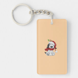 Cute Christmas Dog with Santa Hat & Scarf Keychain