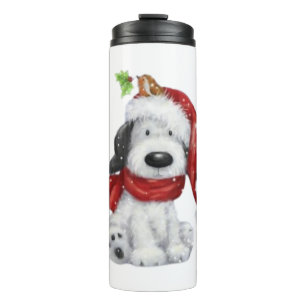 Cute Christmas Dog with Santa Hat & Scarf Thermal Tumbler