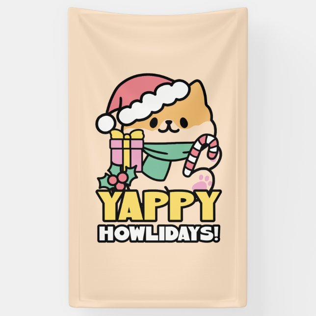 Cute Christmas Dog - Yappy Howlidays  Banner (Vertical)
