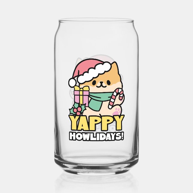 Cute Christmas Dog - Yappy Howlidays  Can Glass (Front)