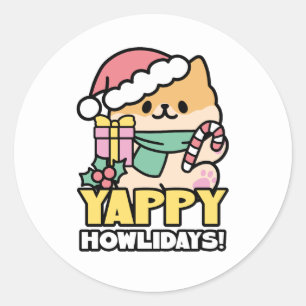 Cute Christmas Dog - Yappy Howlidays  Classic Round Sticker