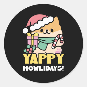 Cute Christmas Dog - Yappy Howlidays  Classic Round Sticker