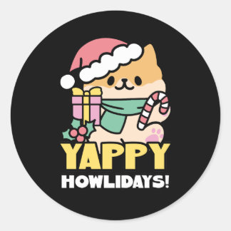 Cute Christmas Dog - Yappy Howlidays Classic Round Sticker