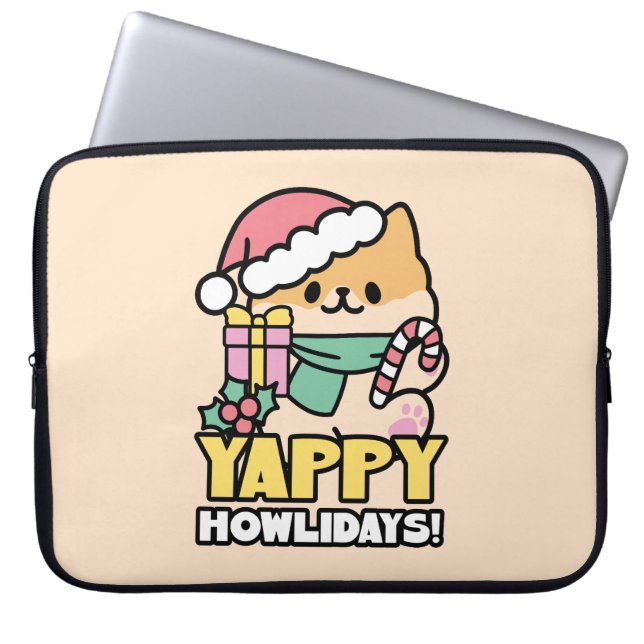 Cute Christmas Dog - Yappy Howlidays  Laptop Sleeve (Front)