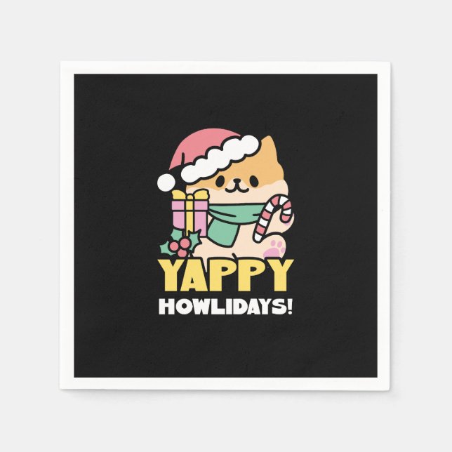 Cute Christmas Dog - Yappy Howlidays  Napkin (Front)