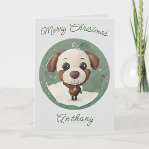 Cute Christmas Doggie Cartoon - Name Customization Holiday Card