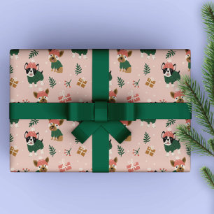 Cute Christmas Doggies with cozy sweaters Pink Wrapping Paper