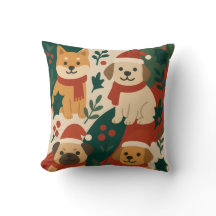 Cute Christmas Dogs Pillow – Holiday Puppy Decor