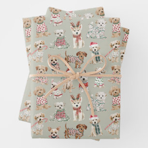 Cute Christmas Dogs Wrapping Paper Sheet