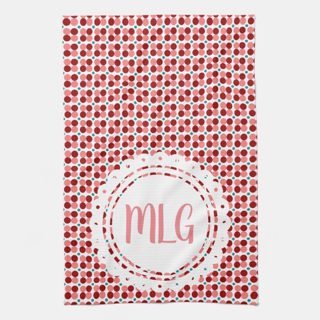 Cute Christmas Dots and Lace Initial Kitchen Towel (Vertical)