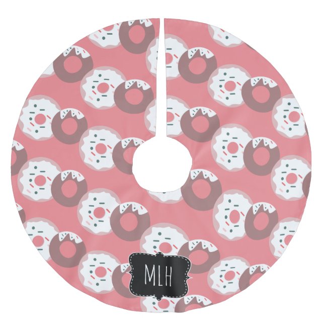 Cute Christmas Doughnut Sprinkles Family Initial Brushed Polyester Tree Skirt (Front)