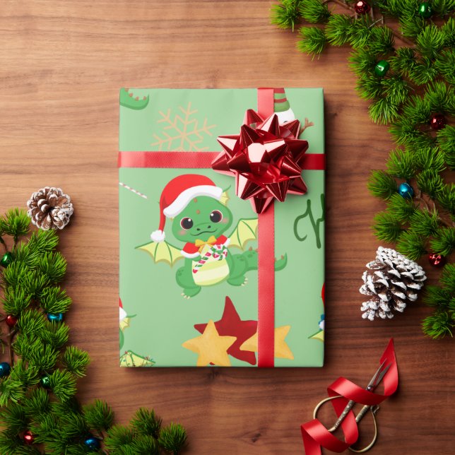 Cute Christmas Dragon Happy Holidays Wrapping Paper (Holiday Gift)