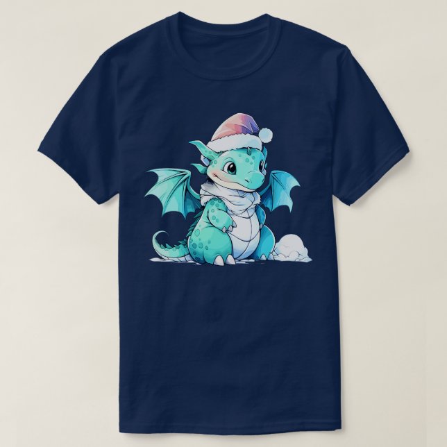 cute christmas dragon in santa hat T-Shirt (Design Front)