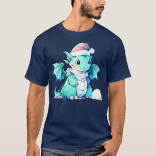 cute christmas dragon in santa hat T-Shirt