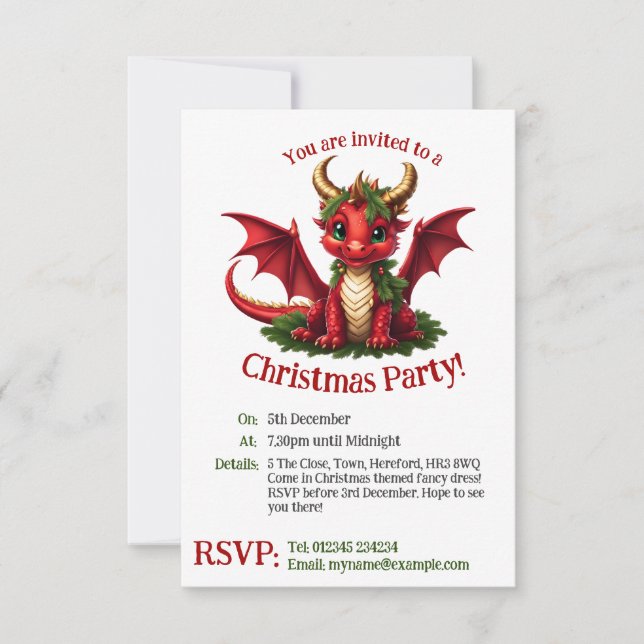 Cute Christmas Dragon Party Invitation (Front)