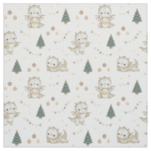 Cute Christmas Dragon Watercolor Pastel Festive Fabric